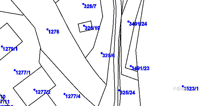 Parcela st. 325/6 v KÚ Pelhřimov, Katastrální mapa