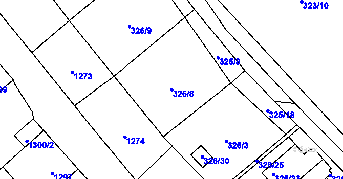 Parcela st. 326/8 v KÚ Pelhřimov, Katastrální mapa