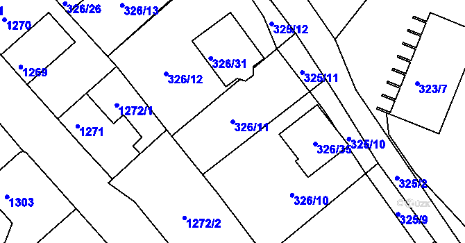 Parcela st. 326/11 v KÚ Pelhřimov, Katastrální mapa