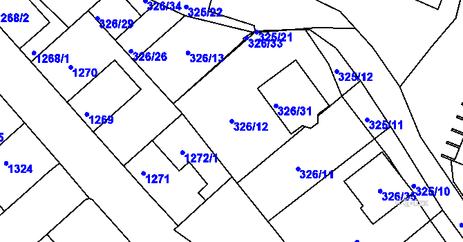 Parcela st. 326/12 v KÚ Pelhřimov, Katastrální mapa