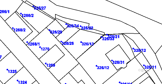 Parcela st. 326/13 v KÚ Pelhřimov, Katastrální mapa