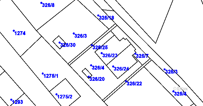 Parcela st. 326/23 v KÚ Pelhřimov, Katastrální mapa