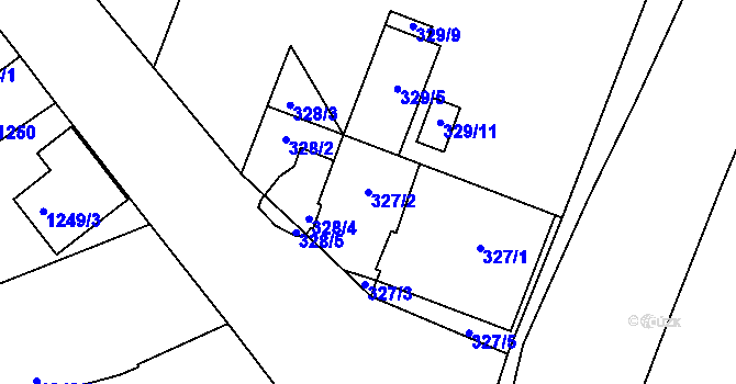 Parcela st. 327/2 v KÚ Pelhřimov, Katastrální mapa