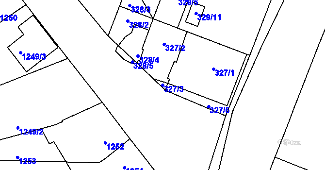 Parcela st. 327/3 v KÚ Pelhřimov, Katastrální mapa