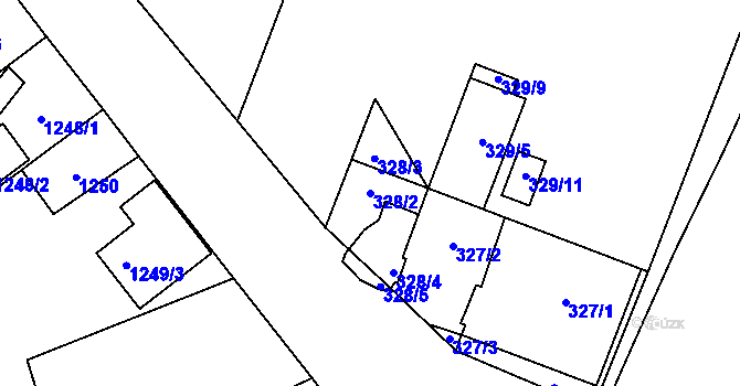 Parcela st. 328/2 v KÚ Pelhřimov, Katastrální mapa