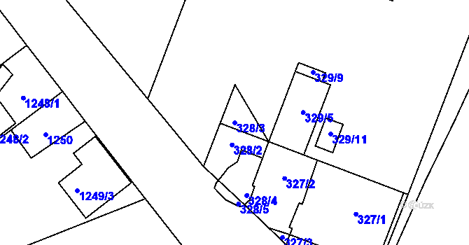 Parcela st. 328/3 v KÚ Pelhřimov, Katastrální mapa