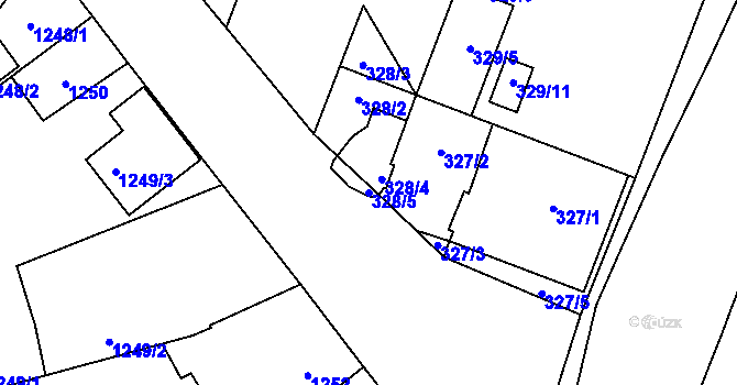 Parcela st. 328/5 v KÚ Pelhřimov, Katastrální mapa