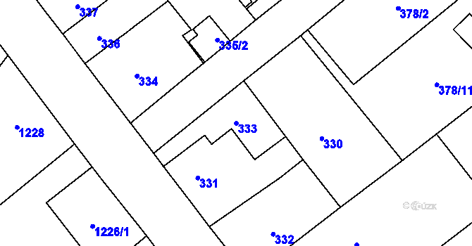 Parcela st. 333 v KÚ Pelhřimov, Katastrální mapa