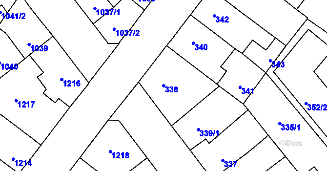 Parcela st. 338 v KÚ Pelhřimov, Katastrální mapa