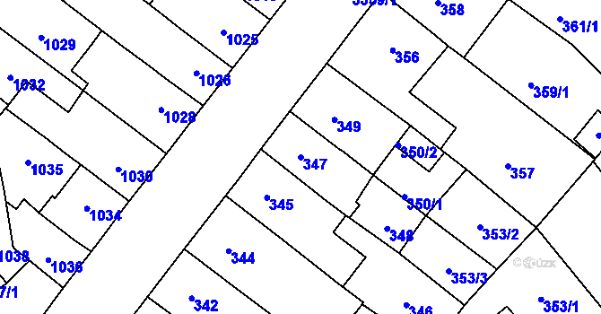 Parcela st. 347 v KÚ Pelhřimov, Katastrální mapa