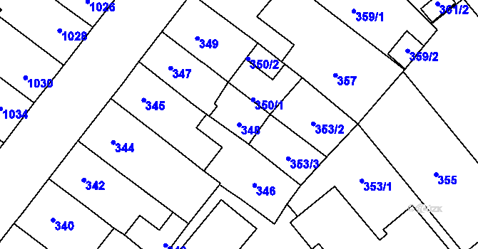 Parcela st. 348 v KÚ Pelhřimov, Katastrální mapa