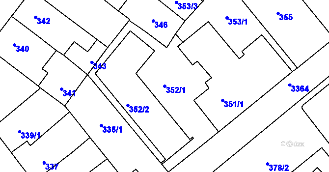 Parcela st. 352/1 v KÚ Pelhřimov, Katastrální mapa