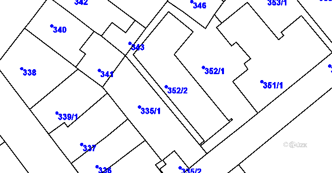 Parcela st. 352/2 v KÚ Pelhřimov, Katastrální mapa