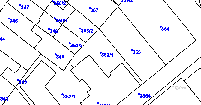 Parcela st. 353/1 v KÚ Pelhřimov, Katastrální mapa