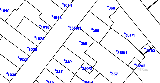 Parcela st. 356 v KÚ Pelhřimov, Katastrální mapa