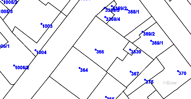 Parcela st. 366 v KÚ Pelhřimov, Katastrální mapa