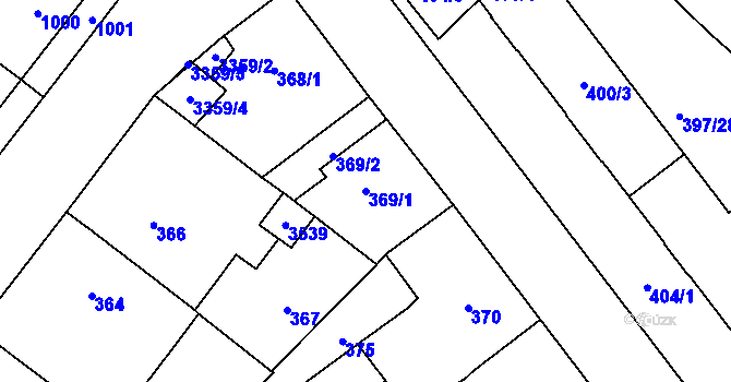 Parcela st. 369/1 v KÚ Pelhřimov, Katastrální mapa