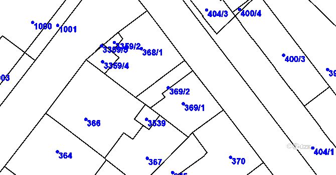 Parcela st. 369/2 v KÚ Pelhřimov, Katastrální mapa