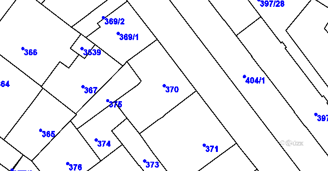 Parcela st. 370 v KÚ Pelhřimov, Katastrální mapa