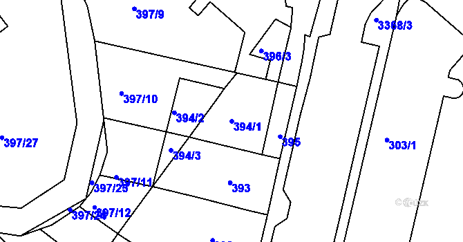 Parcela st. 394/1 v KÚ Pelhřimov, Katastrální mapa