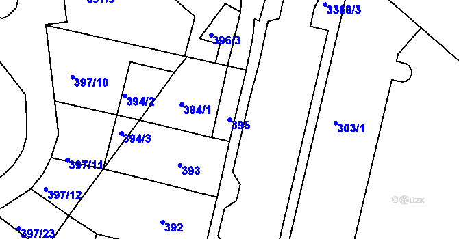 Parcela st. 395 v KÚ Pelhřimov, Katastrální mapa