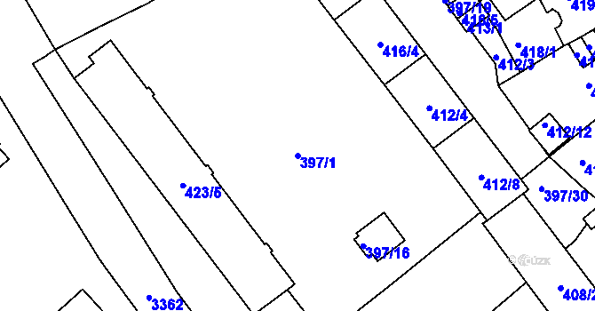 Parcela st. 397/1 v KÚ Pelhřimov, Katastrální mapa