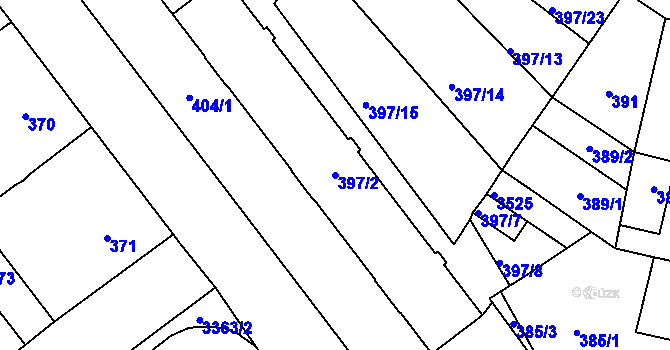 Parcela st. 397/2 v KÚ Pelhřimov, Katastrální mapa