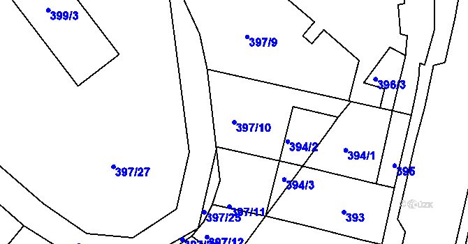 Parcela st. 397/10 v KÚ Pelhřimov, Katastrální mapa