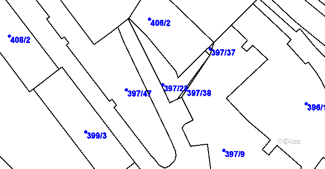 Parcela st. 397/22 v KÚ Pelhřimov, Katastrální mapa