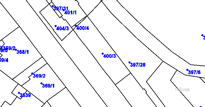 Parcela st. 400/3 v KÚ Pelhřimov, Katastrální mapa
