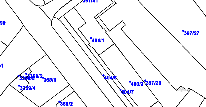 Parcela st. 400/4 v KÚ Pelhřimov, Katastrální mapa