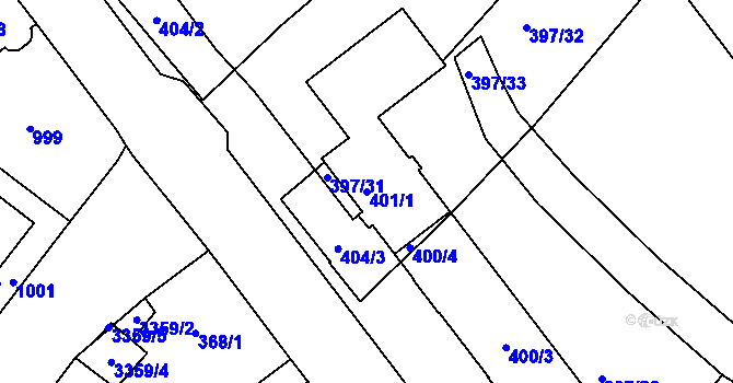 Parcela st. 401/1 v KÚ Pelhřimov, Katastrální mapa