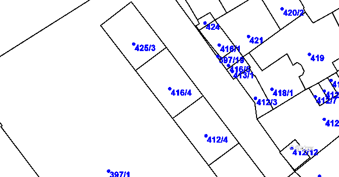 Parcela st. 416/4 v KÚ Pelhřimov, Katastrální mapa