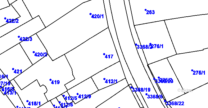 Parcela st. 417 v KÚ Pelhřimov, Katastrální mapa