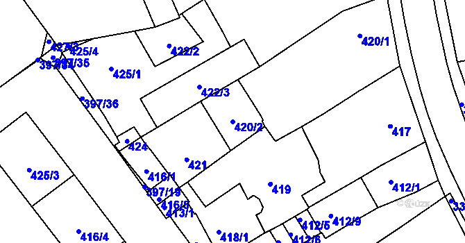 Parcela st. 420/2 v KÚ Pelhřimov, Katastrální mapa