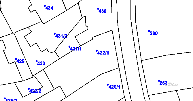Parcela st. 422/1 v KÚ Pelhřimov, Katastrální mapa