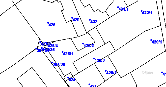 Parcela st. 422/2 v KÚ Pelhřimov, Katastrální mapa