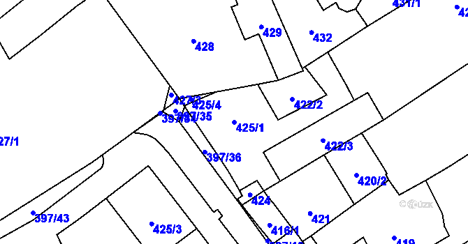 Parcela st. 425/1 v KÚ Pelhřimov, Katastrální mapa