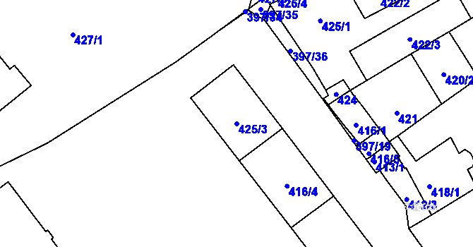Parcela st. 425/3 v KÚ Pelhřimov, Katastrální mapa