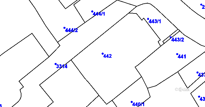 Parcela st. 442 v KÚ Pelhřimov, Katastrální mapa