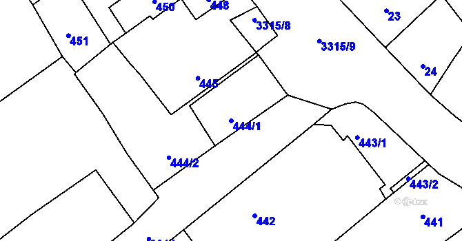 Parcela st. 444/1 v KÚ Pelhřimov, Katastrální mapa