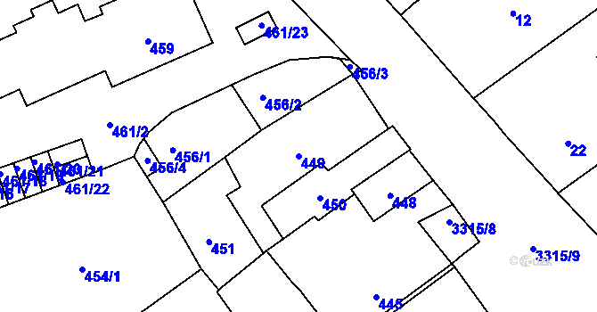Parcela st. 449 v KÚ Pelhřimov, Katastrální mapa