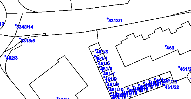 Parcela st. 461/3 v KÚ Pelhřimov, Katastrální mapa