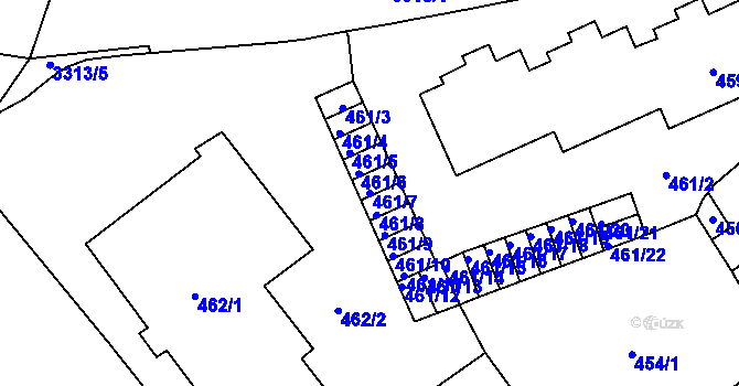 Parcela st. 461/7 v KÚ Pelhřimov, Katastrální mapa