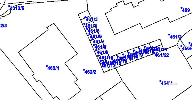 Parcela st. 461/9 v KÚ Pelhřimov, Katastrální mapa