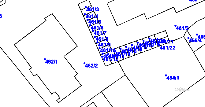 Parcela st. 461/11 v KÚ Pelhřimov, Katastrální mapa