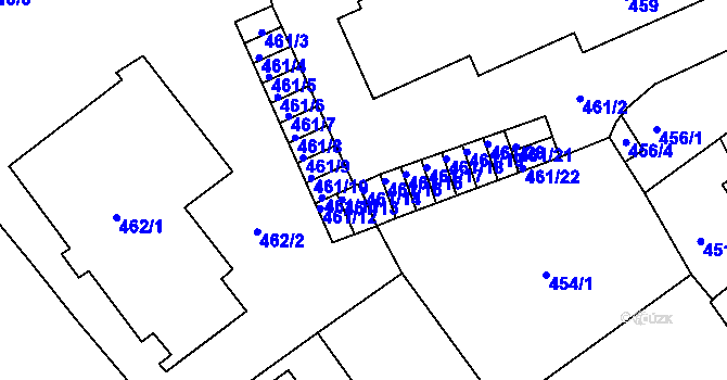 Parcela st. 461/14 v KÚ Pelhřimov, Katastrální mapa