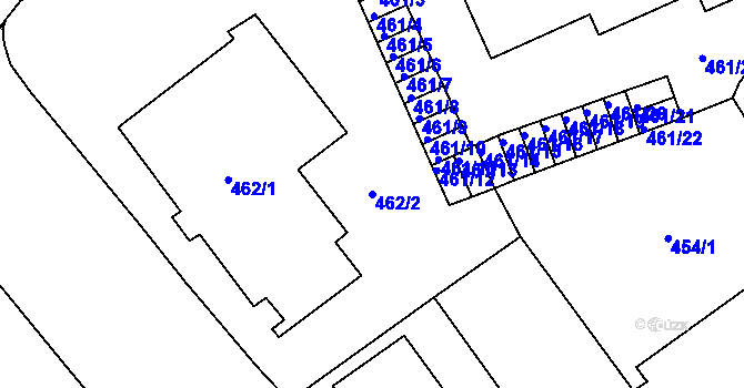 Parcela st. 462/2 v KÚ Pelhřimov, Katastrální mapa