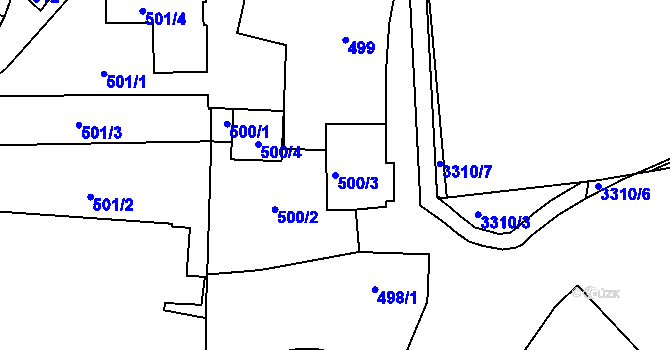 Parcela st. 500/3 v KÚ Pelhřimov, Katastrální mapa