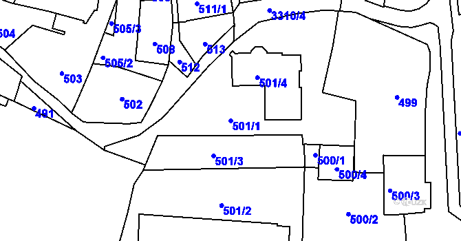 Parcela st. 501/1 v KÚ Pelhřimov, Katastrální mapa
